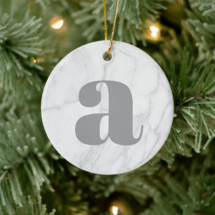 White Marble Personalized Monogram Keramisch Ornament