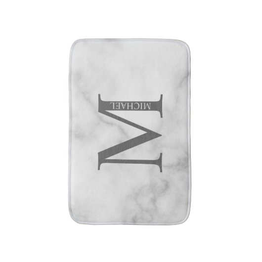 White Marble Persoonlijke Monogram en Naam Badmat (Voorkant Verticaal)