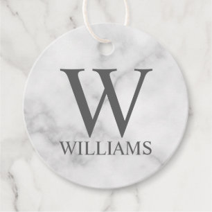 White Marble Persoonlijke Monogram en Naam Bedankjes Labels