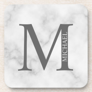 White Marble Persoonlijke Monogram en Naam Bier Onderzetter