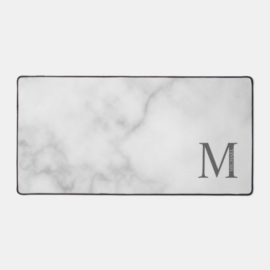 White Marble Persoonlijke Monogram en Naam Bureaumat (Voorkant)