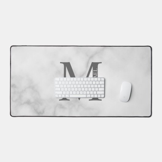 White Marble Persoonlijke Monogram en Naam Bureaumat (Keyboard & Muis)