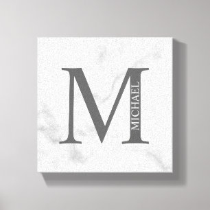 White Marble Persoonlijke Monogram en Naam Canvas Afdruk