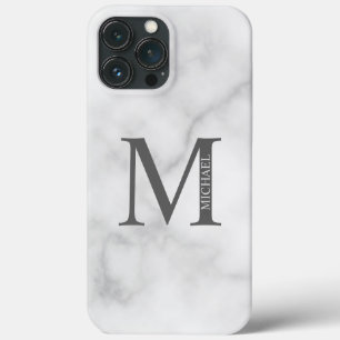 White Marble Persoonlijke Monogram en Naam iPhone 13 Pro Max Hoesje