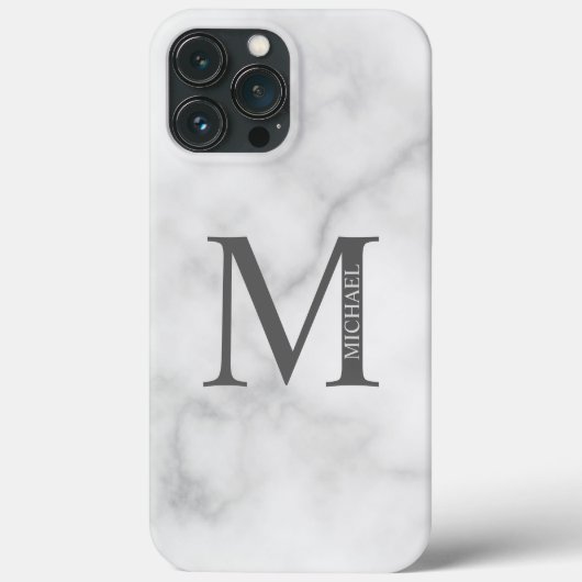 White Marble Persoonlijke Monogram en Naam Case-Mate iPhone Case (Achterkant)