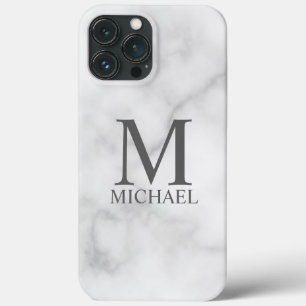 White Marble Persoonlijke Monogram en Naam iPhone 13 Pro Max Hoesje