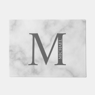 White Marble Persoonlijke Monogram en Naam Deurmat