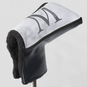 White Marble Persoonlijke Monogram en Naam Golfheadcover