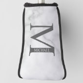White Marble Persoonlijke Monogram en Naam Golfheadcover (Draai 90)