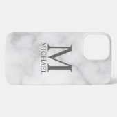White Marble Persoonlijke Monogram en Naam iPhone Hoesje (Achterkant horizontaal)