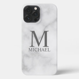 White Marble Persoonlijke Monogram en Naam iPhone 13 Pro Max Hoesje