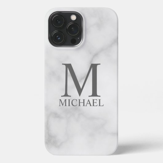 White Marble Persoonlijke Monogram en Naam iPhone Hoesje (Achterkant)