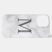 White Marble Persoonlijke Monogram en Naam iPhone Hoesje (Achterkant horizontaal)