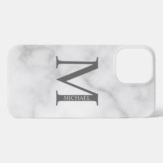 White Marble Persoonlijke Monogram en Naam iPhone Hoesje (Achterkant horizontaal)