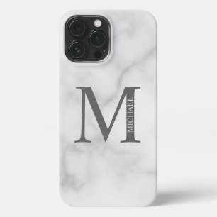 White Marble Persoonlijke Monogram en Naam iPhone 13 Pro Max Hoesje