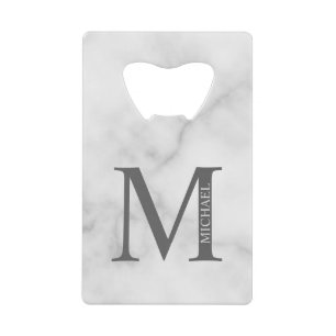 White Marble Persoonlijke Monogram en Naam Kredietkaart Flessenopener