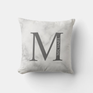 White Marble Persoonlijke Monogram en Naam Kussen
