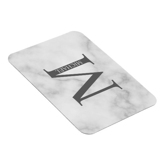 White Marble Persoonlijke Monogram en Naam Magneet (Rechterzijde)