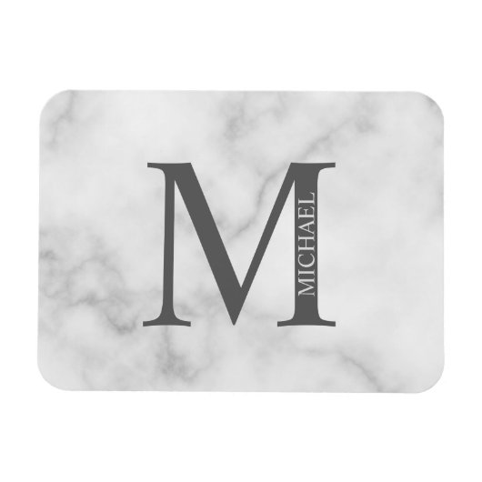 White Marble Persoonlijke Monogram en Naam Magneet (Horizontaal)