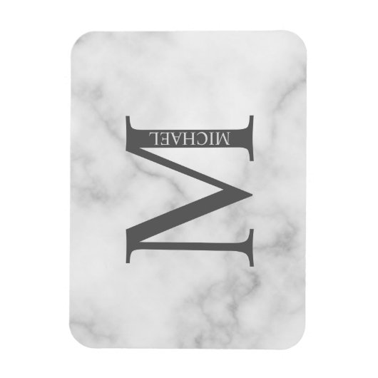 White Marble Persoonlijke Monogram en Naam Magneet (Verticaal)