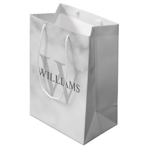 White Marble Persoonlijke Monogram en Naam Medium Cadeauzakje