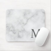 White Marble Persoonlijke Monogram en Naam Muismat (Met muis)