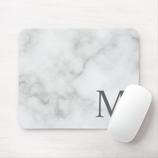 White Marble Persoonlijke Monogram en Naam Muismat (Met muis)