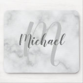 White Marble Persoonlijke Monogram en Naam Muismat (Voorkant)