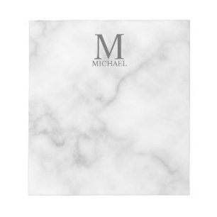 White Marble Persoonlijke Monogram en Naam Notitieblok