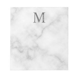 White Marble Persoonlijke Monogram en Naam Notitieblok