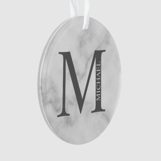 White Marble Persoonlijke Monogram en Naam Ornament (voorkant)