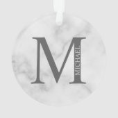 White Marble Persoonlijke Monogram en Naam Ornament (achterkant)