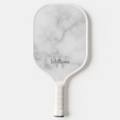 White Marble Persoonlijke Monogram en Naam Pickleball Paddle (Achterkant)