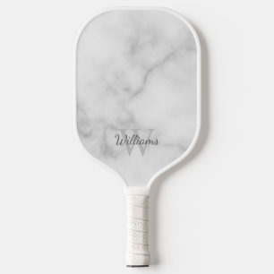 White Marble Persoonlijke Monogram en Naam Pickleball Paddle