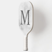 White Marble Persoonlijke Monogram en Naam Pickleball Paddle (Links)