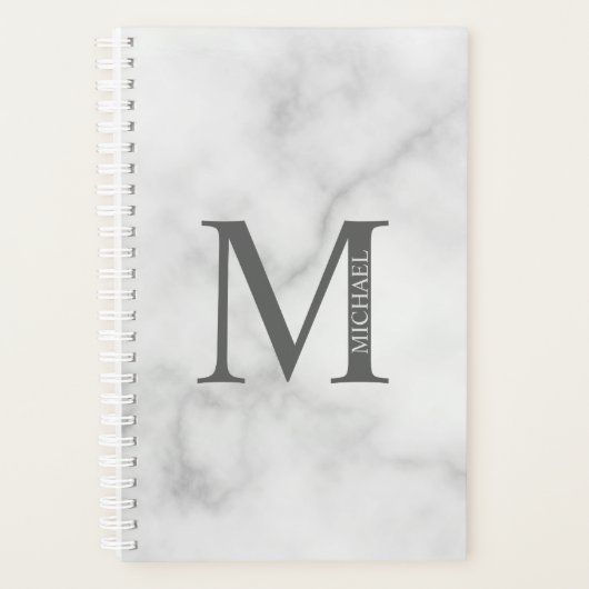 White Marble Persoonlijke Monogram en Naam Planner (Voorkant)