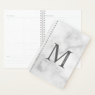 White Marble Persoonlijke Monogram en Naam Planner