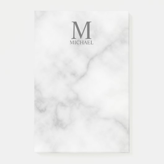 White Marble Persoonlijke Monogram en Naam Post-it® Notes (Voorkant)