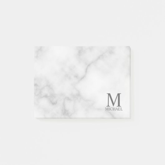 White Marble Persoonlijke Monogram en Naam Post-it® Notes (Voorkant)