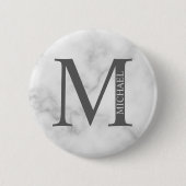 White Marble Persoonlijke Monogram en Naam Ronde Button 5,7 Cm (Voorkant)