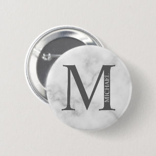 White Marble Persoonlijke Monogram en Naam Ronde Button 5,7 Cm