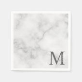 White Marble Persoonlijke Monogram en Naam Servet (Voorkant)