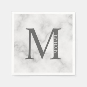 White Marble Persoonlijke Monogram en Naam Servet