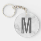 White Marble Persoonlijke Monogram en Naam Sleutelhanger (Voorkant)