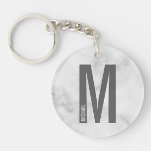 White Marble Persoonlijke Monogram en Naam Sleutelhanger