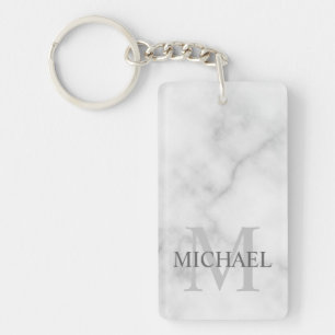 White Marble Persoonlijke Monogram en Naam Sleutelhanger