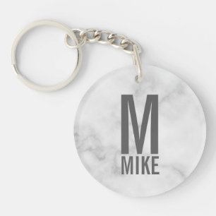 White Marble Persoonlijke Monogram en Naam Sleutelhanger