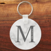 White Marble Persoonlijke Monogram en Naam Sleutelhanger (Voorkant)