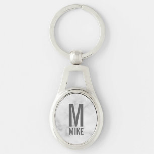 White Marble Persoonlijke Monogram en Naam Sleutelhanger
