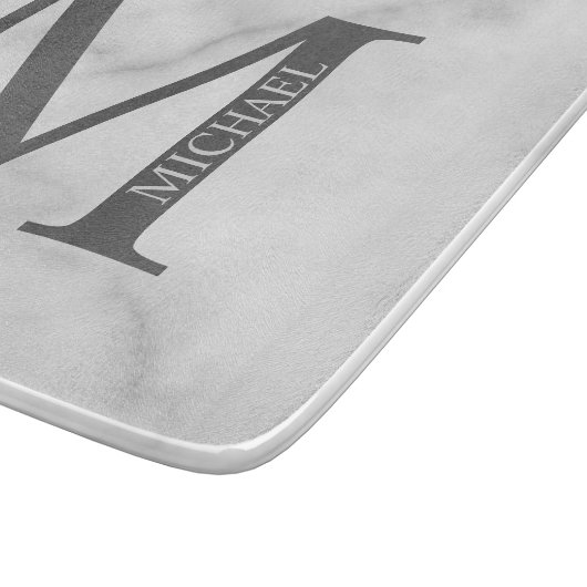 White Marble Persoonlijke Monogram en Naam Snijplank (Hoek)
